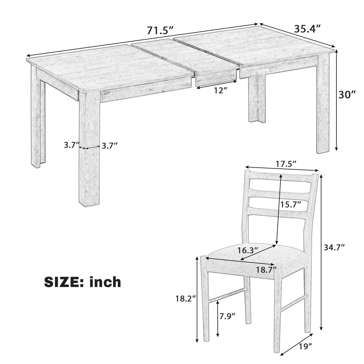 7 Piece Dining Set With Extendable Table, 2 Drawers & 6 Upholstered Chairs