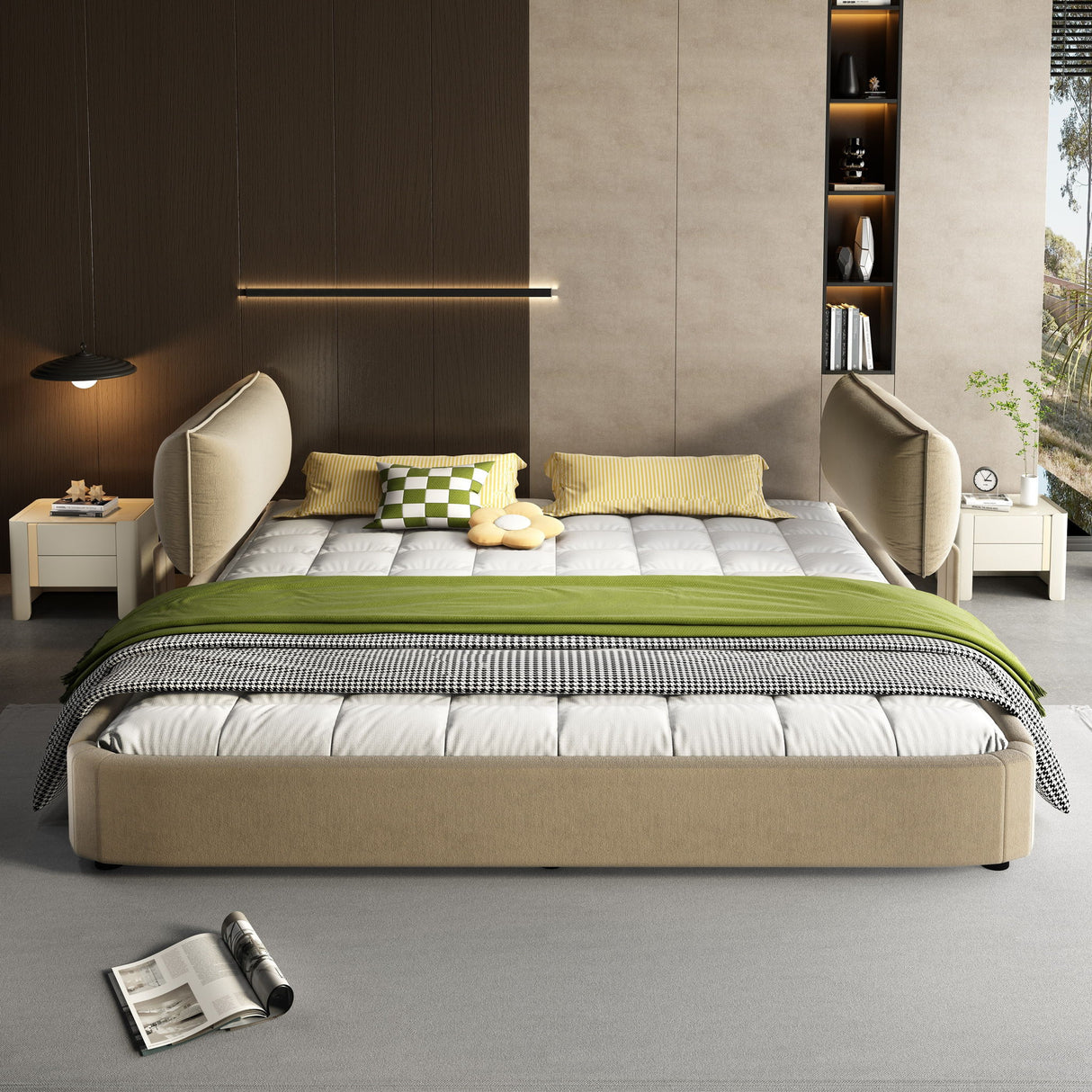 Cloud Bed Frame With Oversized Padded Movable Headboard