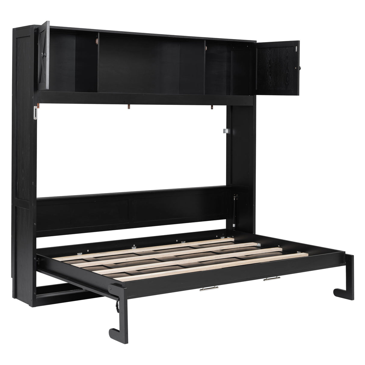 Full Size Murphy Bed With Storage Cabinets - Black