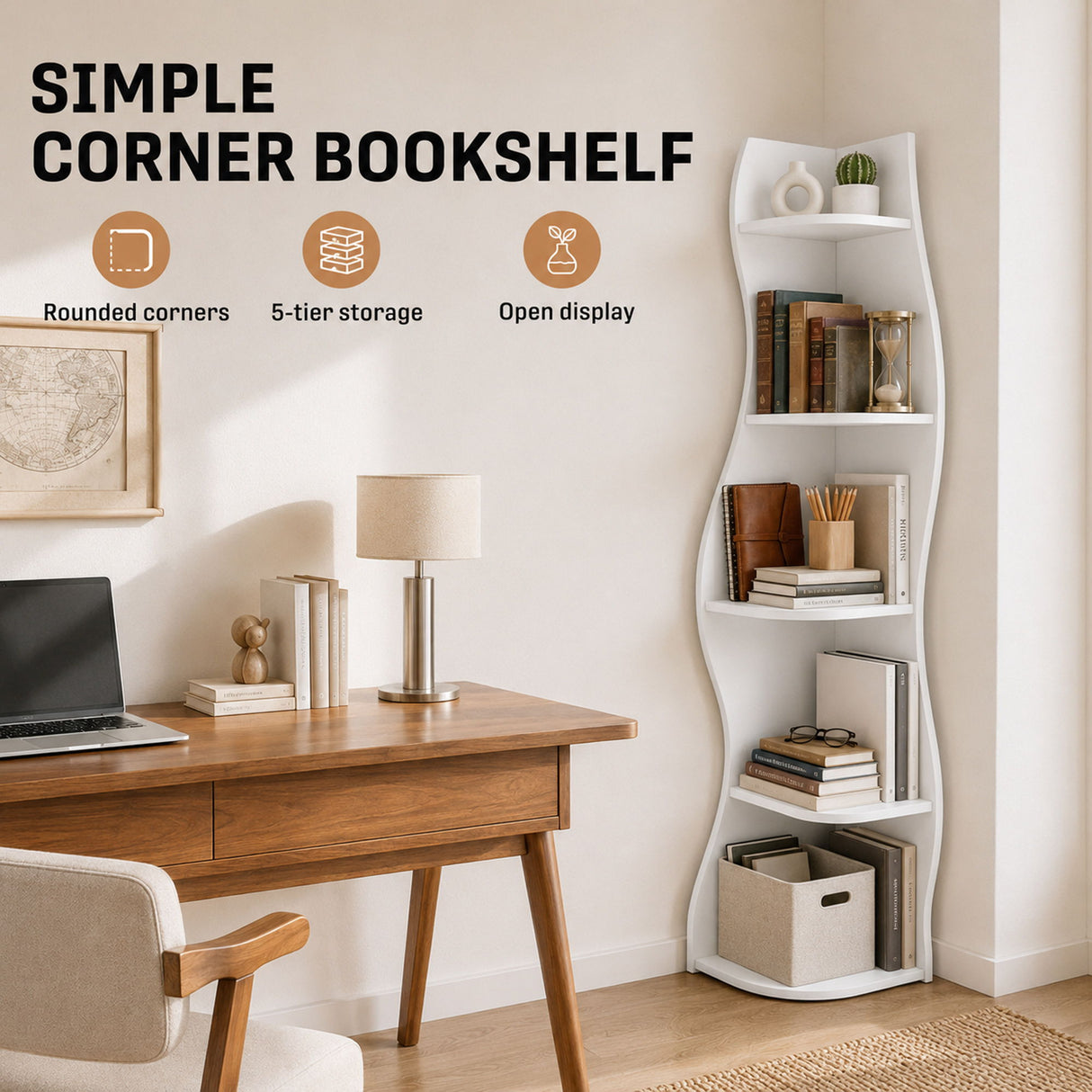 5 Tier S - Shaped Corner Shelf For Living Room