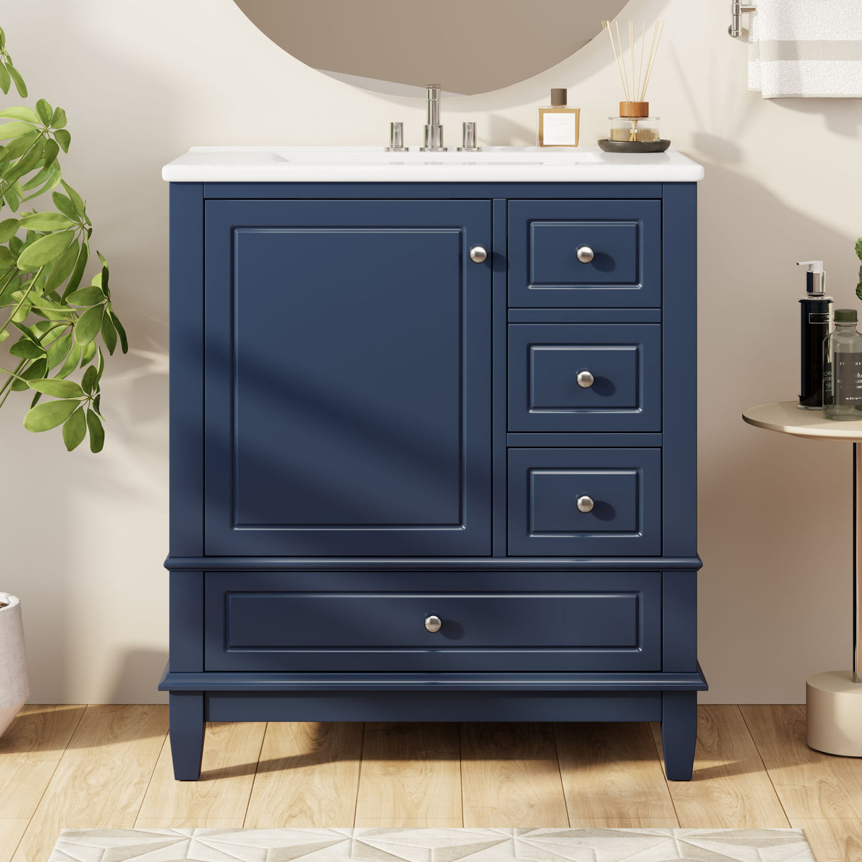 Freestanding Bathroom Vanity With Sink, Soft Close Door, 3 Drawers