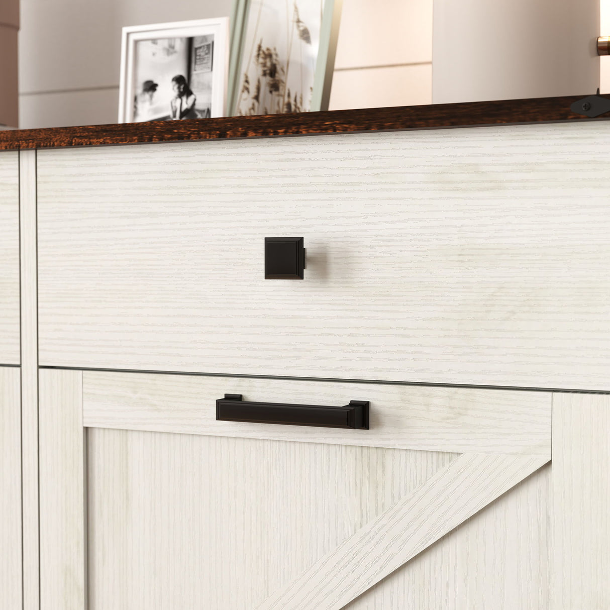 Double Tilt Out Trash Cabinet With Hideaway Drawer And Barn Door Style