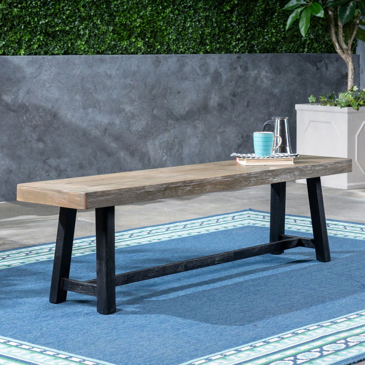 Cloud - Outdoor Bench With Acacia Wood Frame And Slat Panel Design