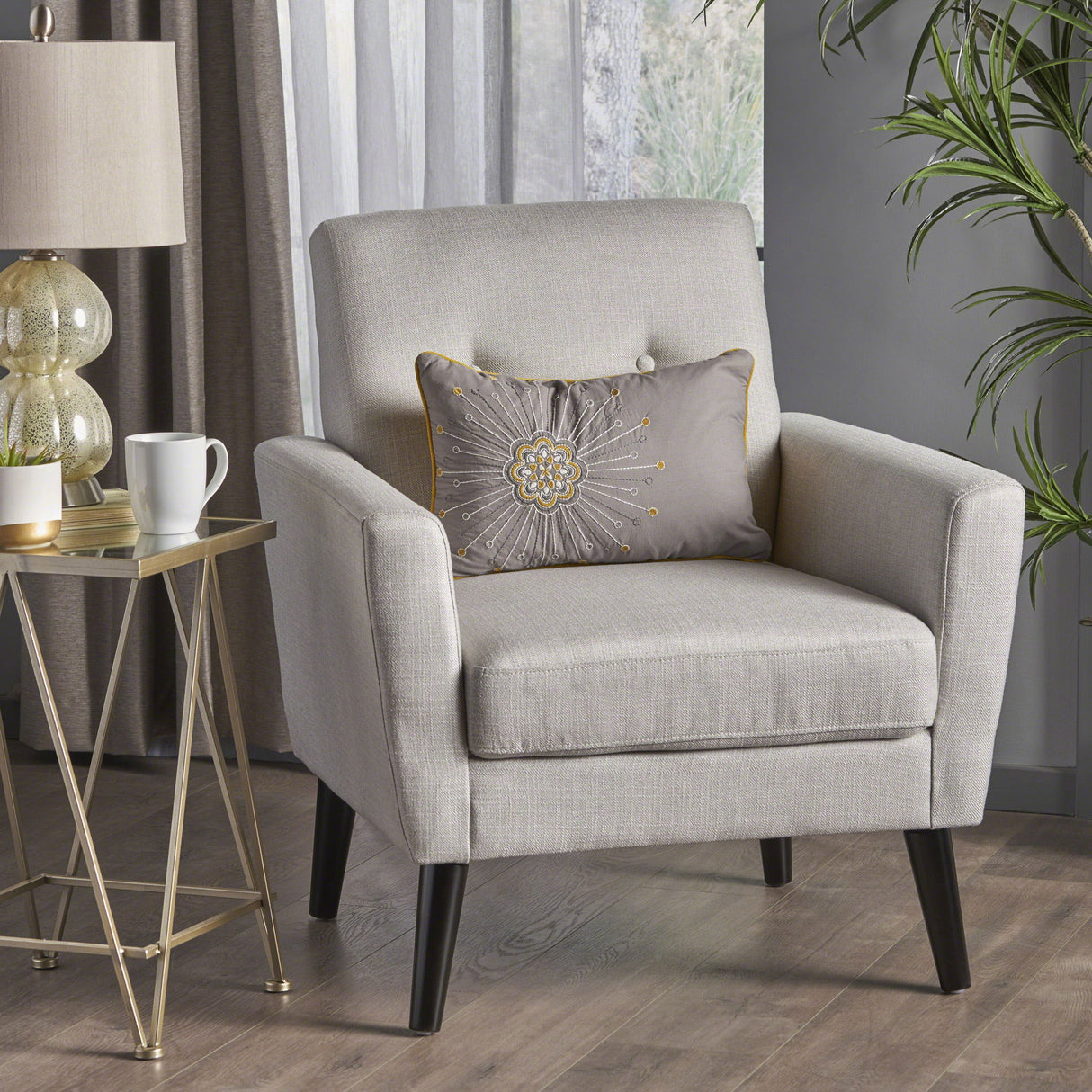 Radiantize - Upholstered Fabric Club Chair With Square-Off Back And Button Tufted - Light Gray