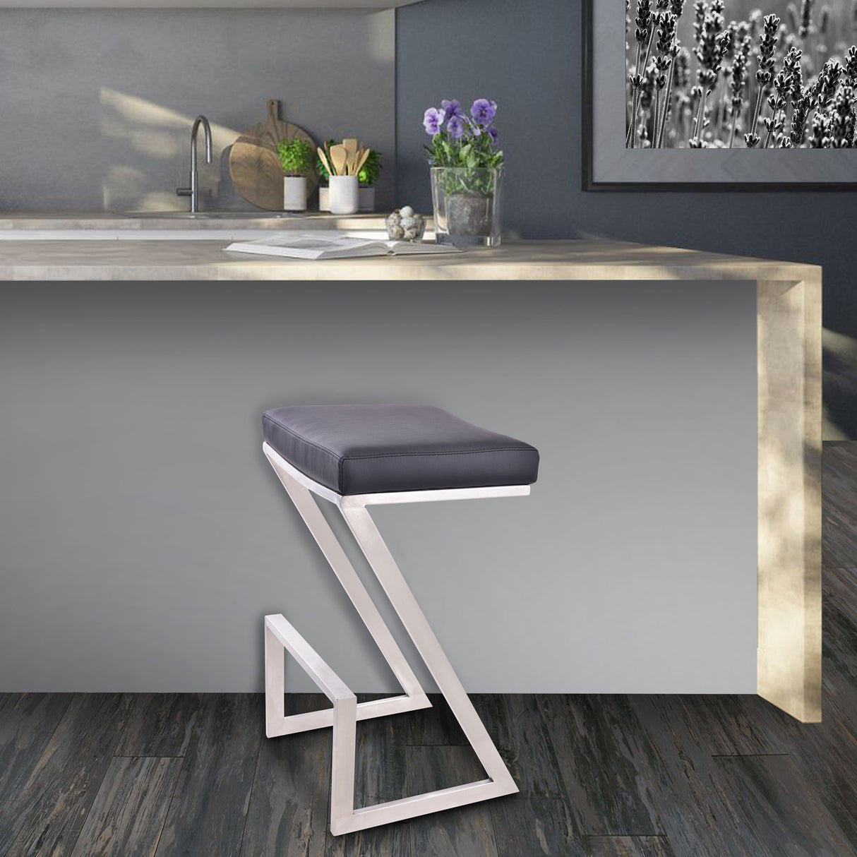 Atlantis - 26" Counter Height Backless Bar Stool - Black / Brushed