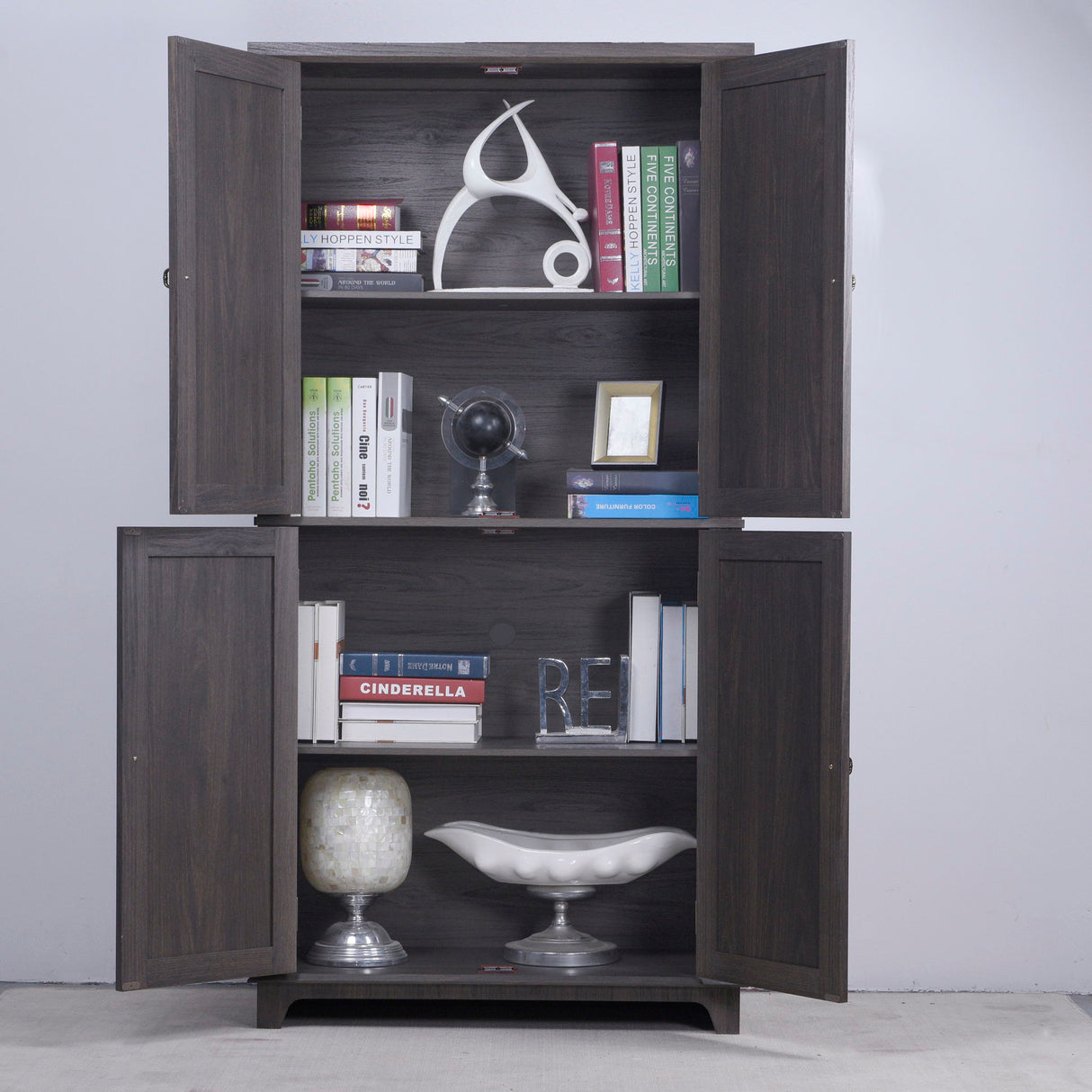Modern Sideboard Buffet With 4 Mirrored Doors, Adjustable Shelves