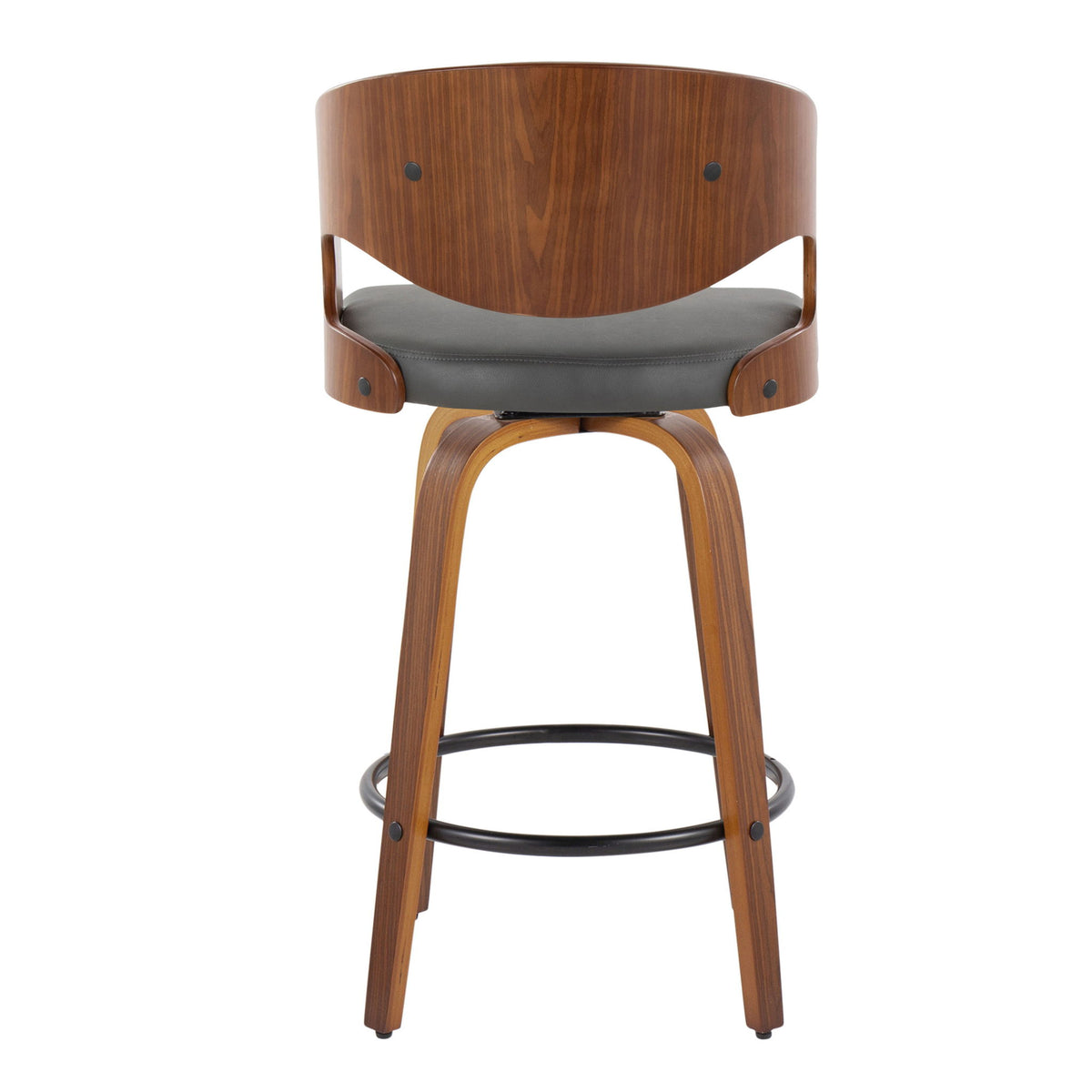 Pino - Mid-Century Modern Fixed Height Barstool With Swivel With Round Footrest (Set of 2) - Gray