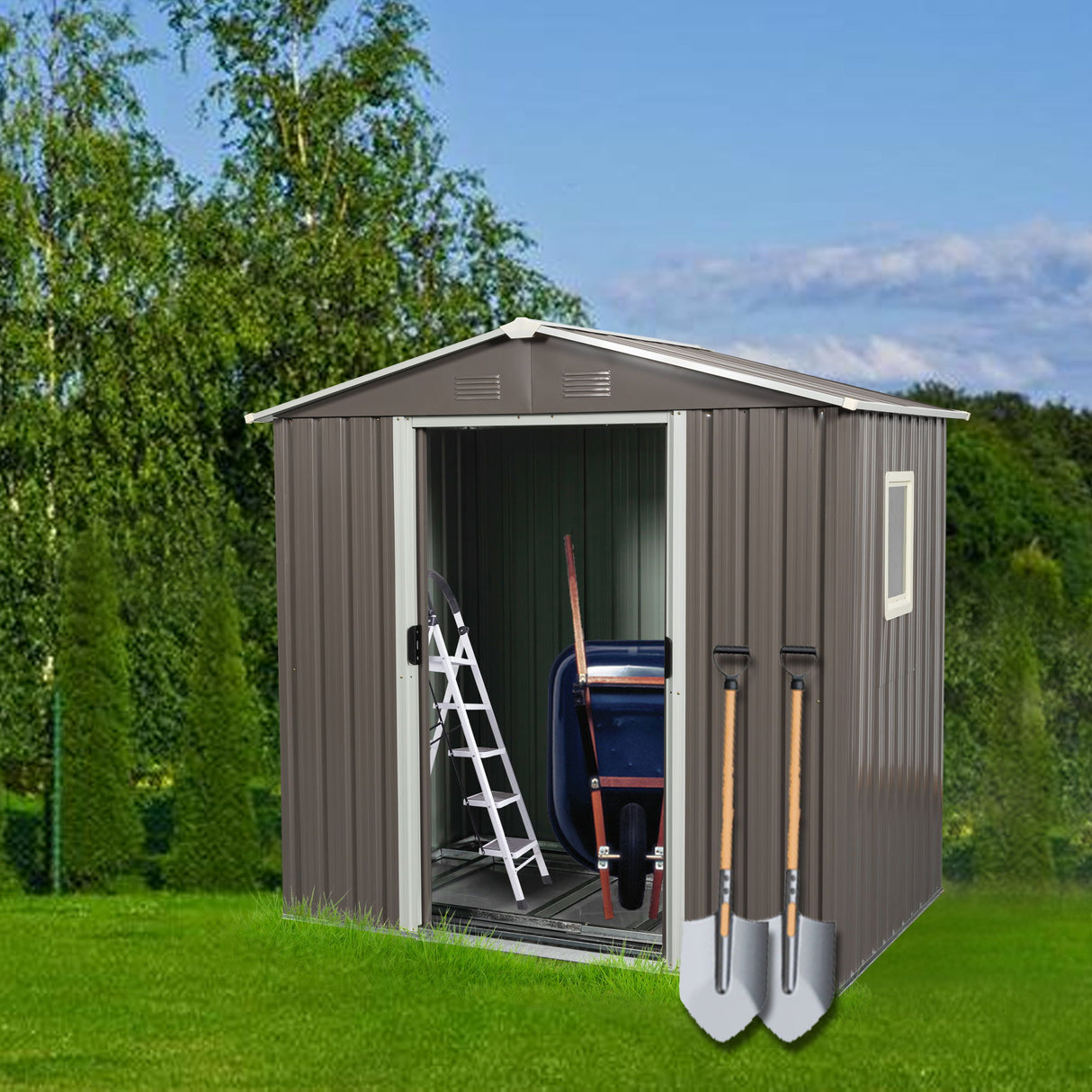 Outdoor Metal Storage Shed Garden Building Heavy Duty 6x4ft Steel