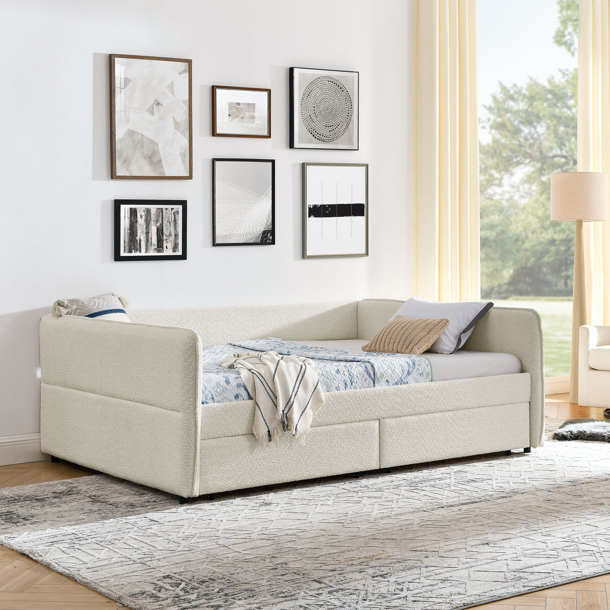Upholstered Daybed & 2 Drawers