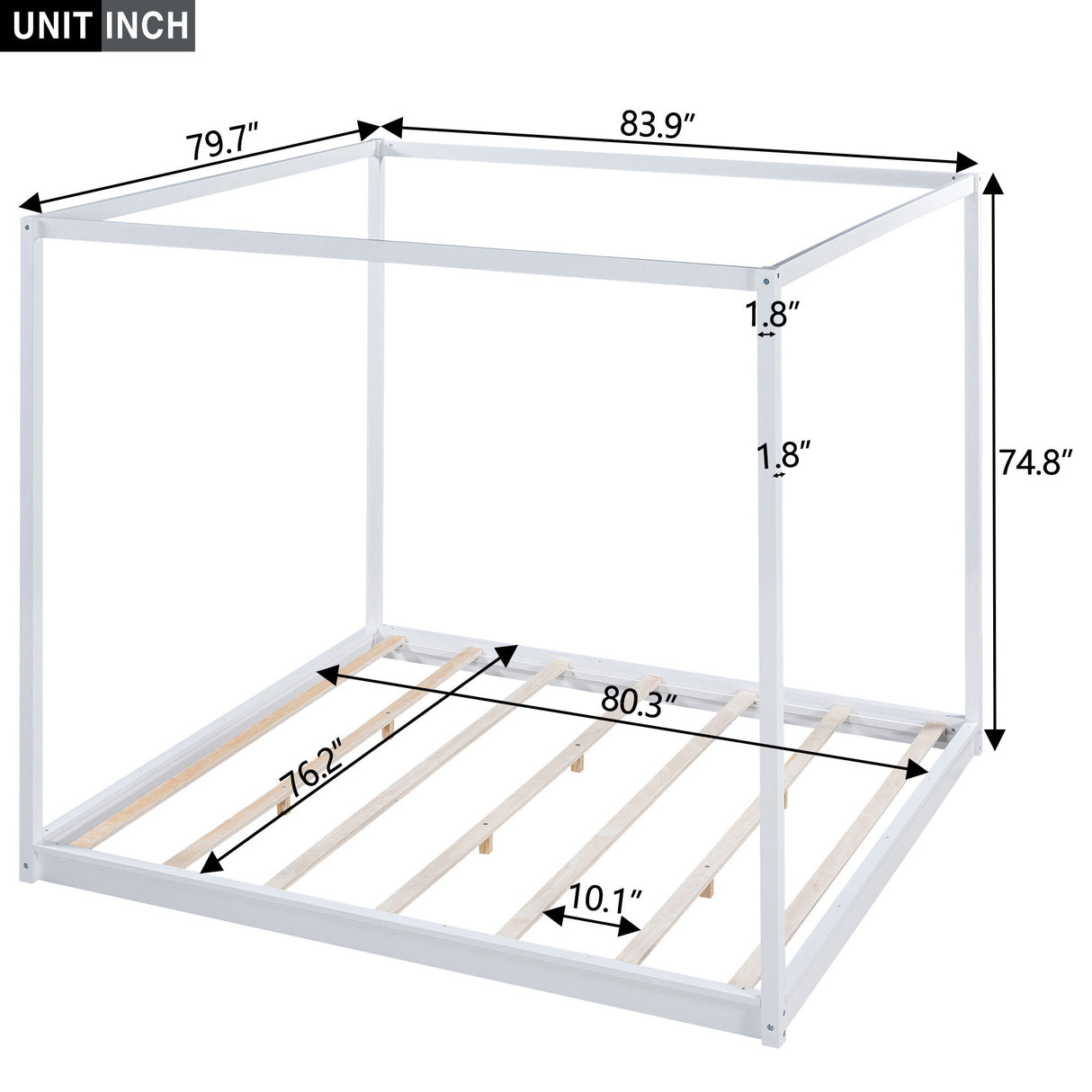 Wood Canopy Platform Bed With Support Legs And Airflow Slats