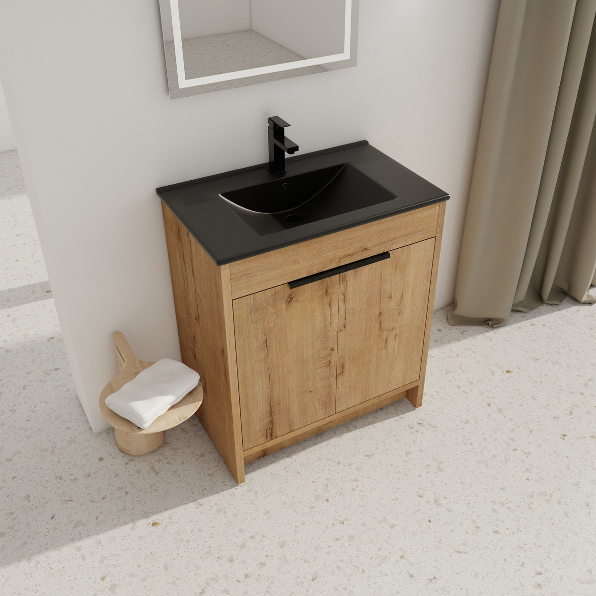 30" Freestanding Bathroom Cabinet With Basin & 2 Soft Close Doors - Imitative Oak