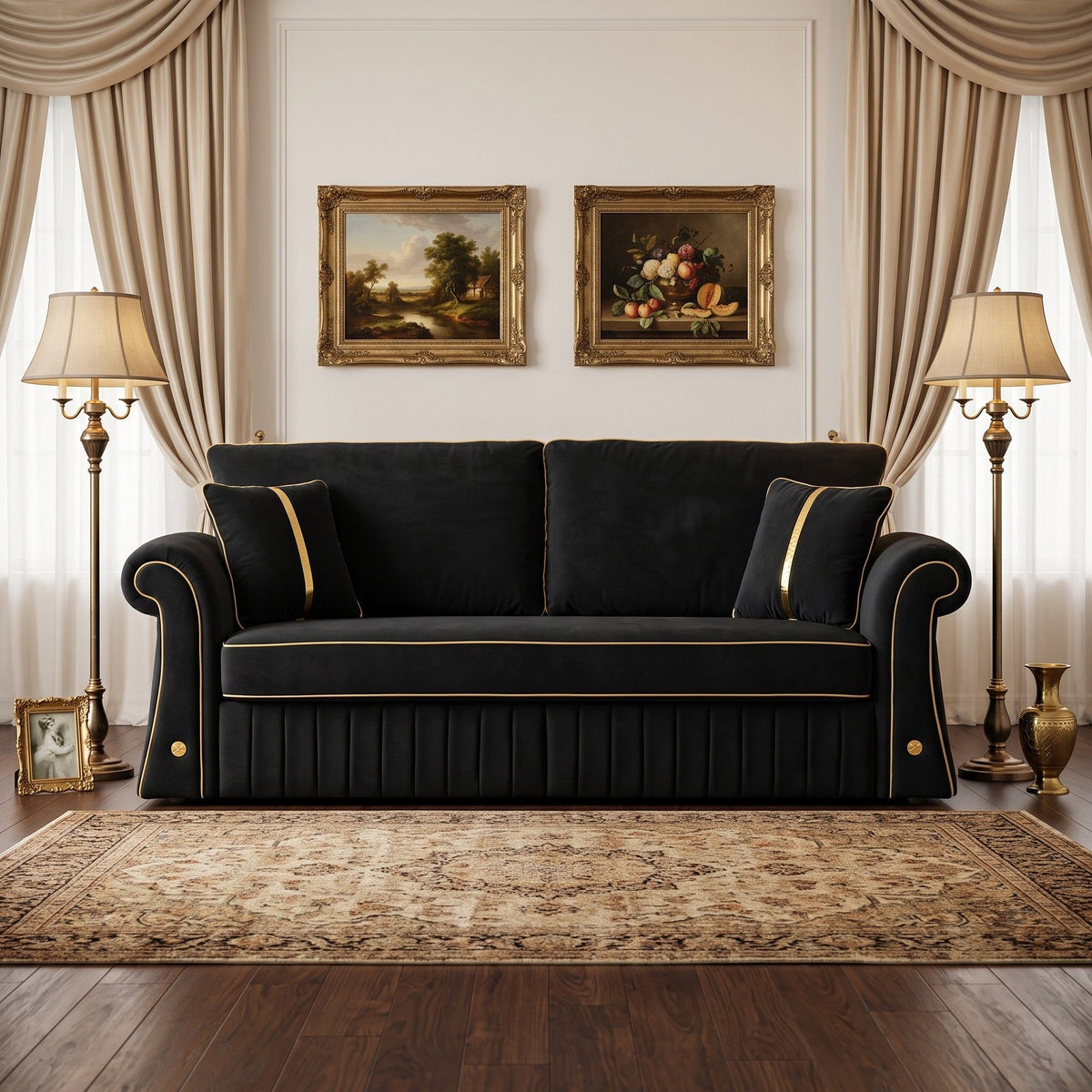 Sofa With Rolled Arms, 3 Seater Couch, Living Room Accent