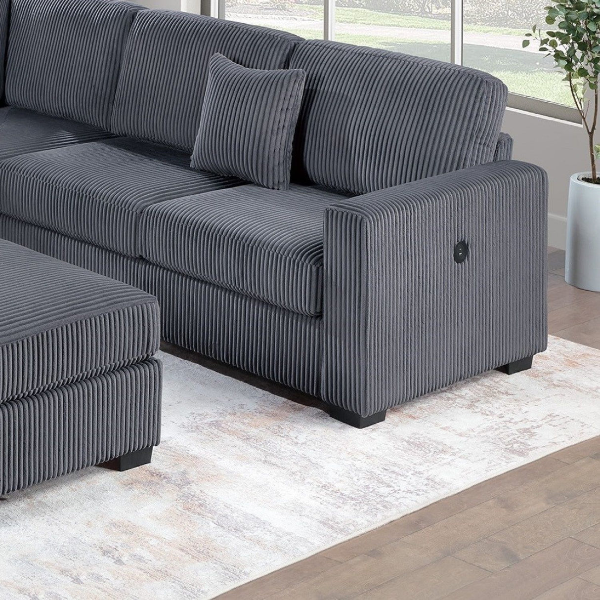 Upholstered L - Shaped 4 Piece Sectional Set With USB, Cocktail Ottoman