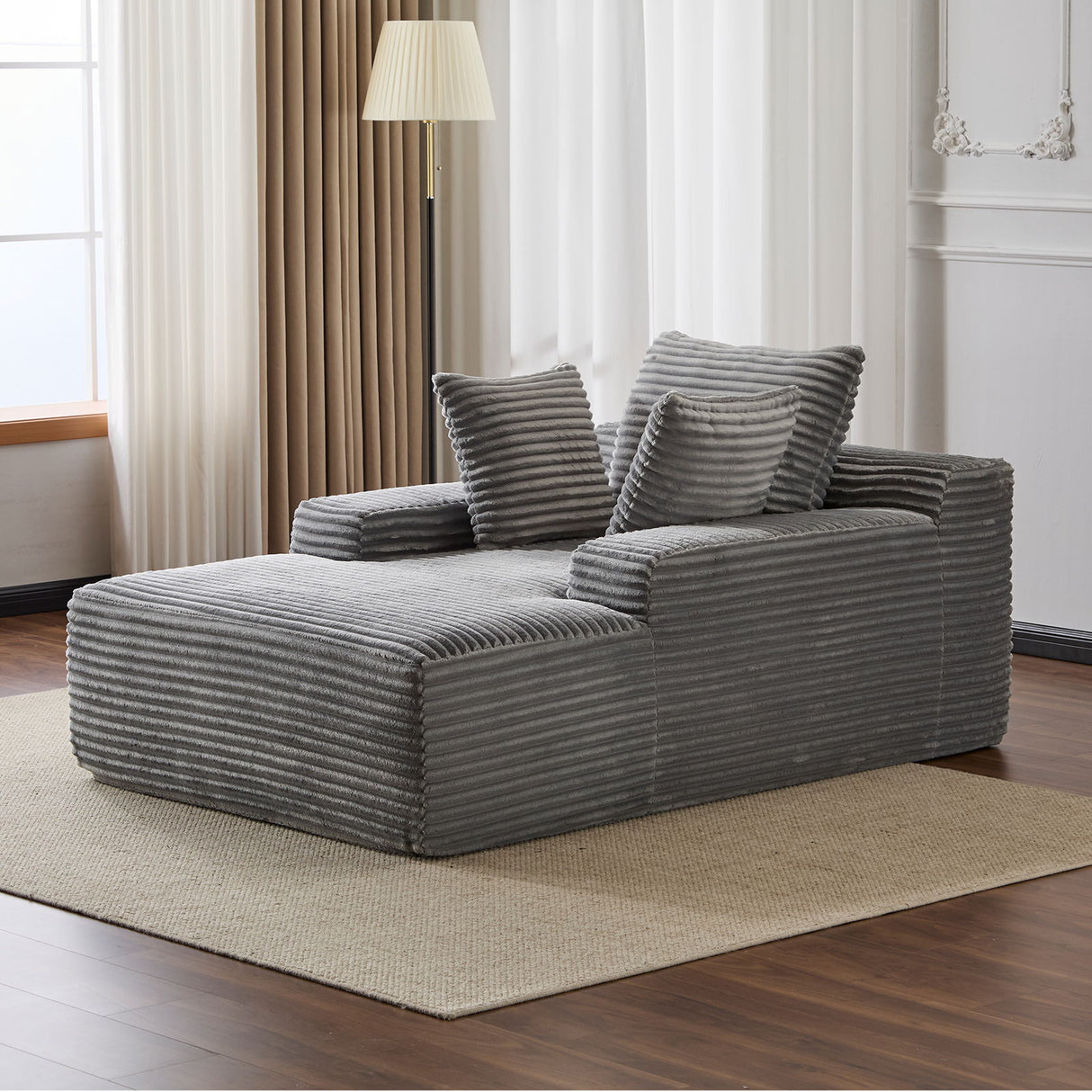 Oversized Chaise Lounge Chair Cozy Cloud Couch With 3 Throw Pillows And Wide Armrest