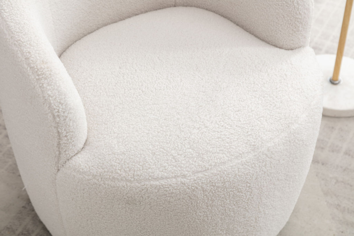 Teddy Fabric Swivel Accent Armchair Barrel Chair With Powder Coating Metal Ring - Ivory White