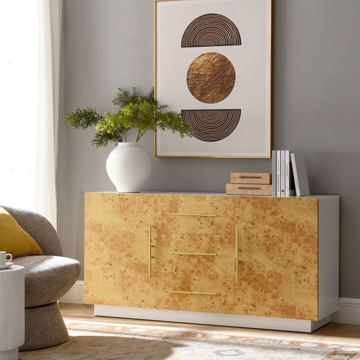 59 Inch Burl Wood Sideboard Buffet TV Stand - TV Stands available at Alpine Outlets in Denver