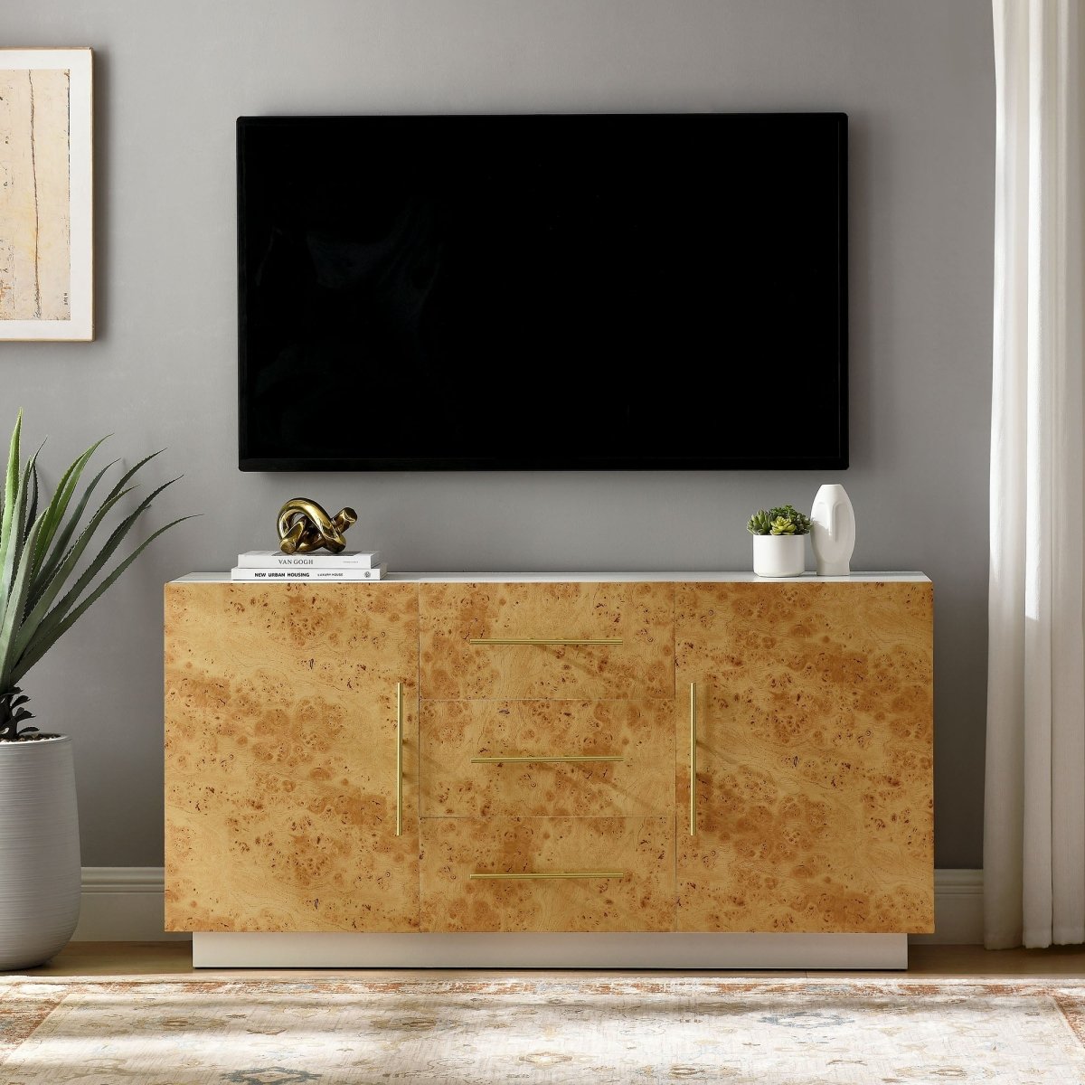 59 Inch Burl Wood Sideboard Buffet TV Stand - TV Stands available at Alpine Outlets in Denver