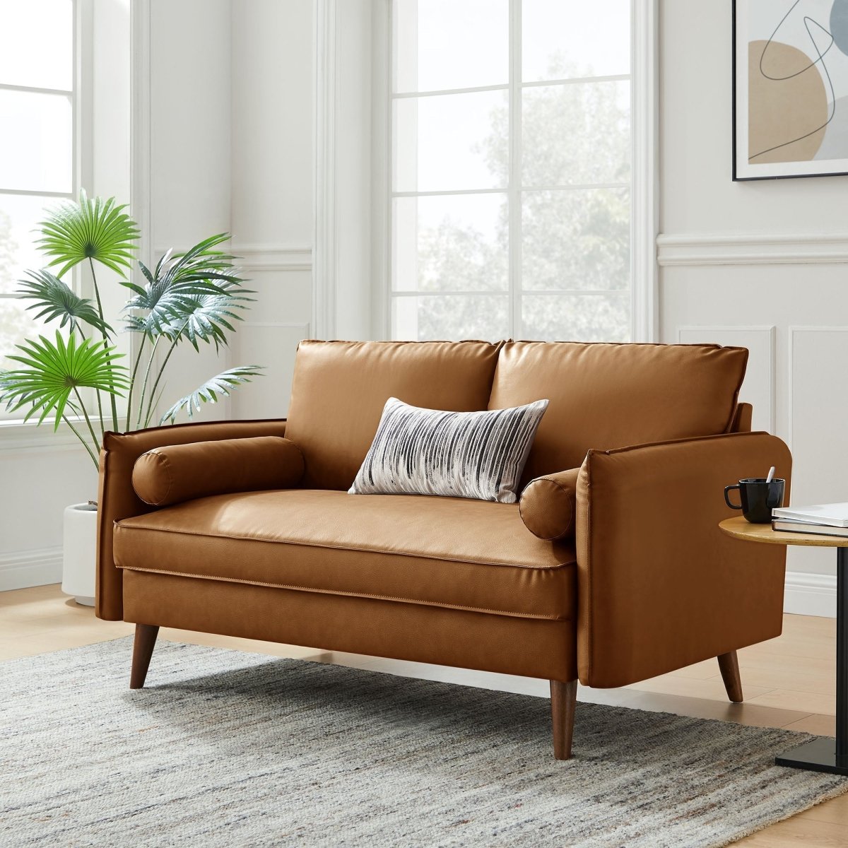59 Inch Mid - Century Modern Upholstered Vegan Leather Loveseat - Loveseats available at Alpine Outlets in Denver