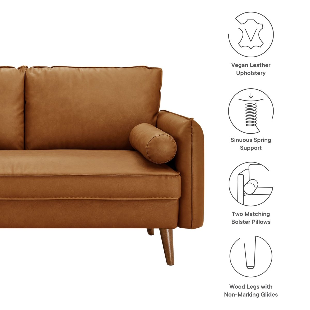 59 Inch Mid - Century Modern Upholstered Vegan Leather Loveseat - Loveseats available at Alpine Outlets in Denver