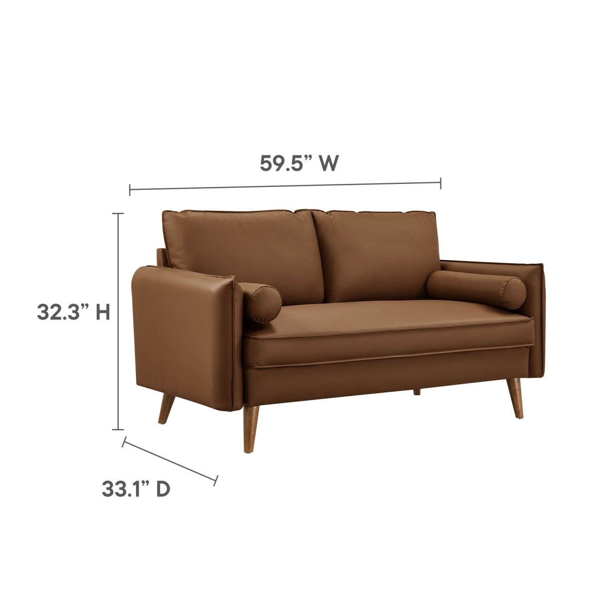 59 Inch Mid - Century Modern Upholstered Vegan Leather Loveseat - Loveseats available at Alpine Outlets in Denver