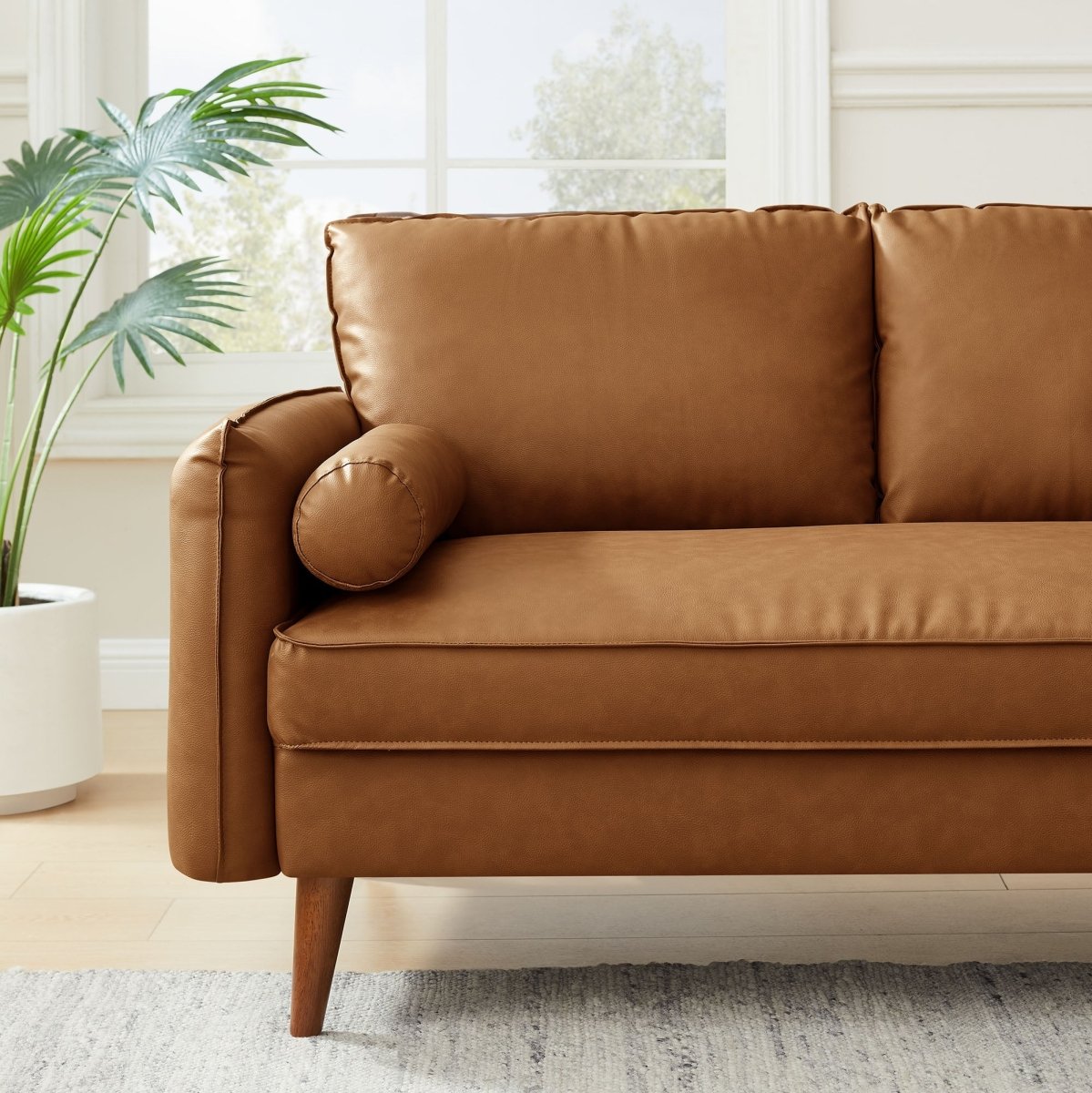 59 Inch Mid - Century Modern Upholstered Vegan Leather Loveseat - Loveseats available at Alpine Outlets in Denver