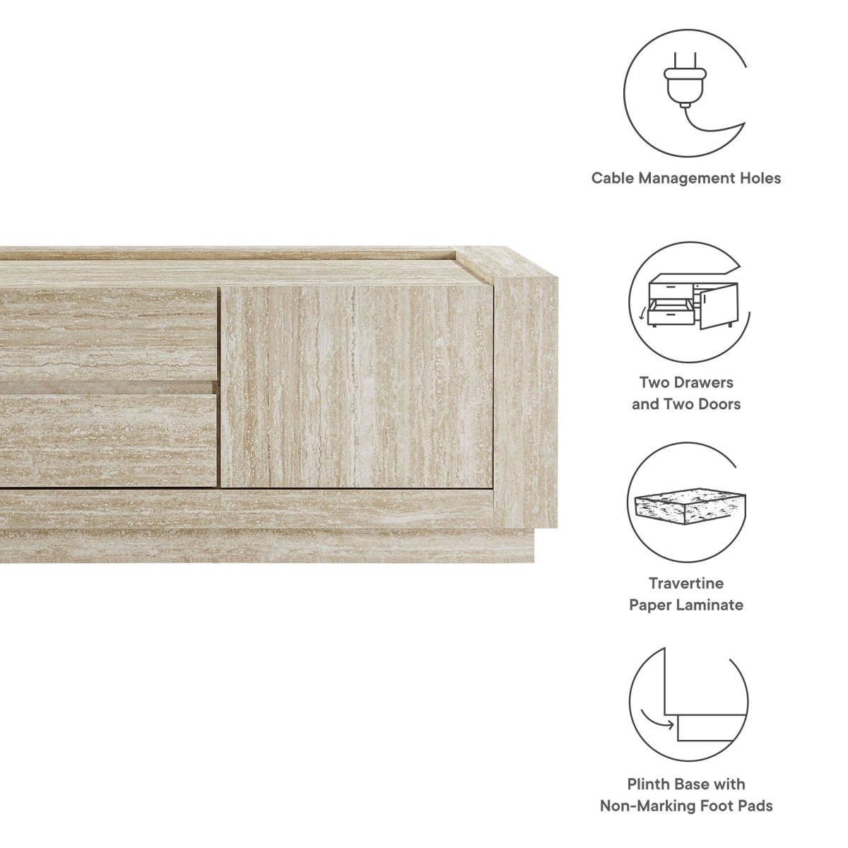 59 Inch Modern Travertine TV Stand in Travertine - TV Stands available at Alpine Outlets in Denver