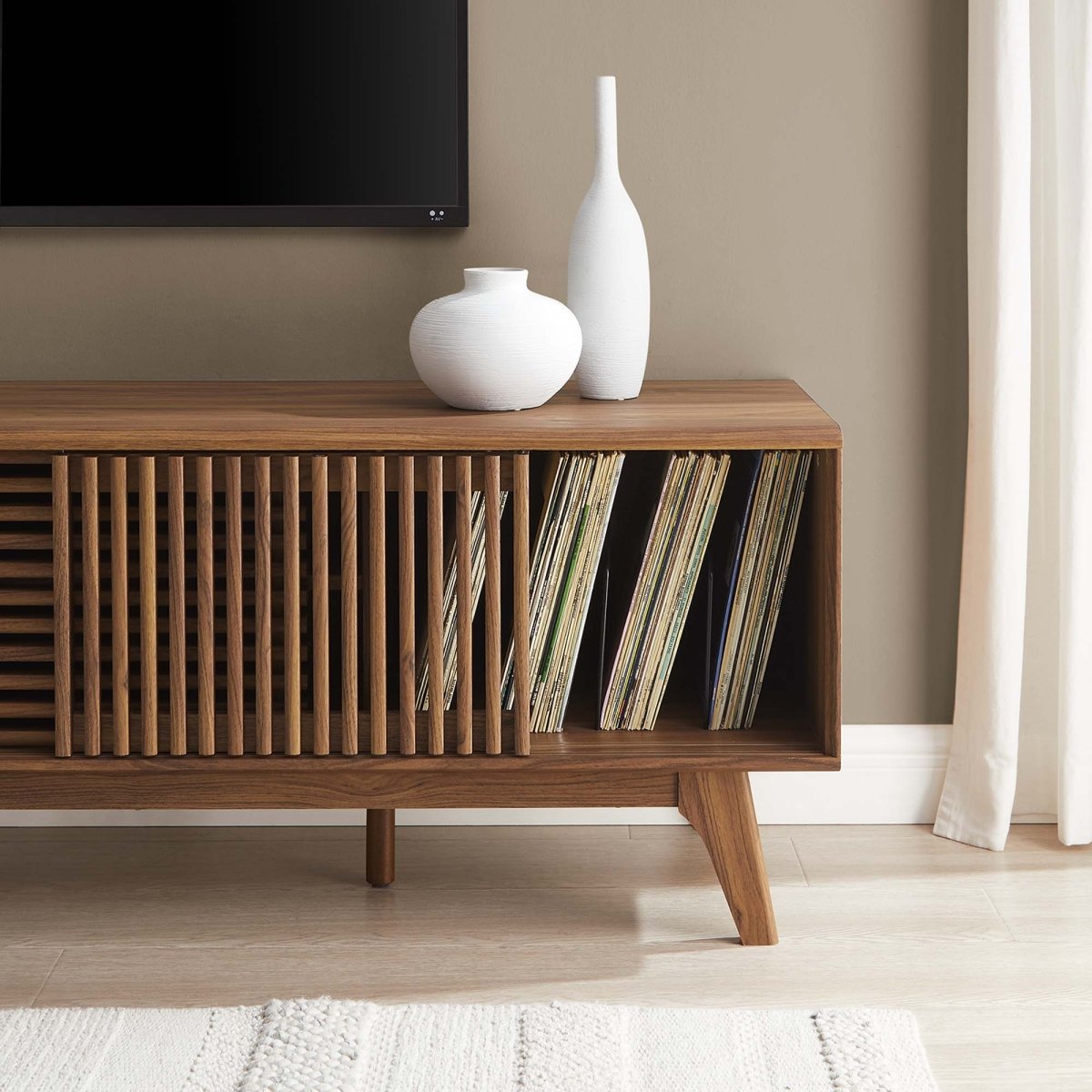 59 Inch Sleek Slatted TV Stand - TV Stands available at Alpine Outlets in Denver