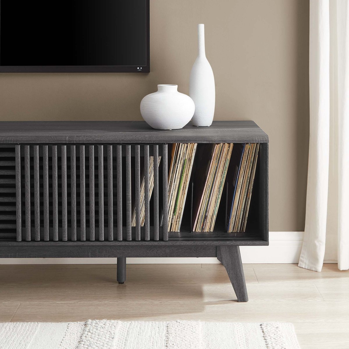 59 Inch Sleek Slatted TV Stand - TV Stands available at Alpine Outlets in Denver