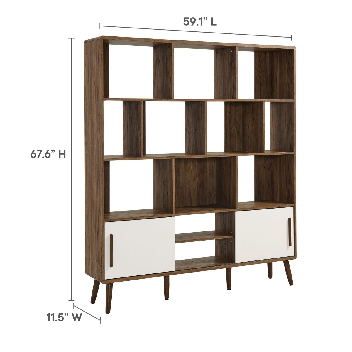 59" Wide Mid - Century Four - Tier Bookcase with Sliding Doors - Bookcases available at Alpine Outlets in Denver