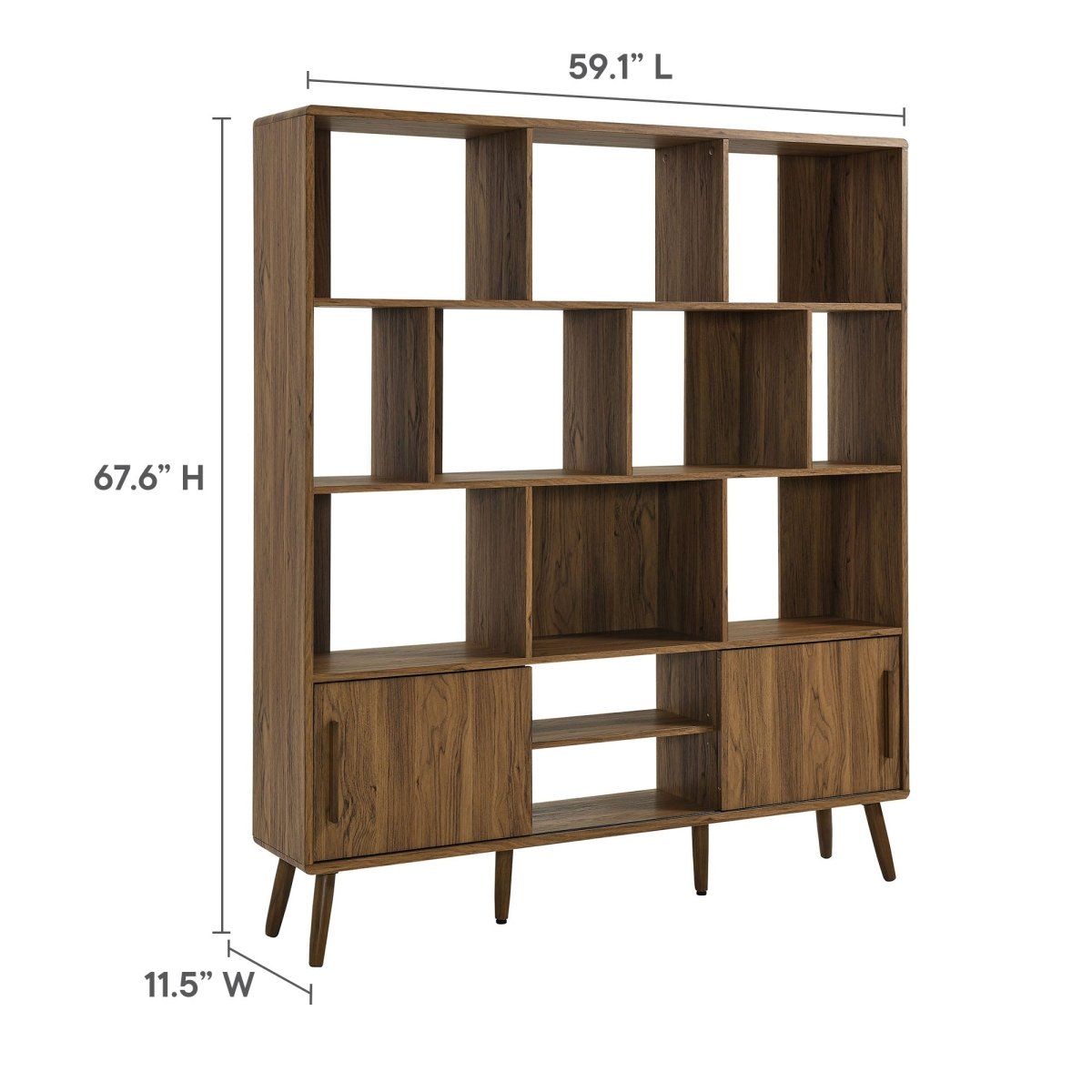 59" Wide Mid - Century Four - Tier Bookcase with Sliding Doors - Bookcases available at Alpine Outlets in Denver