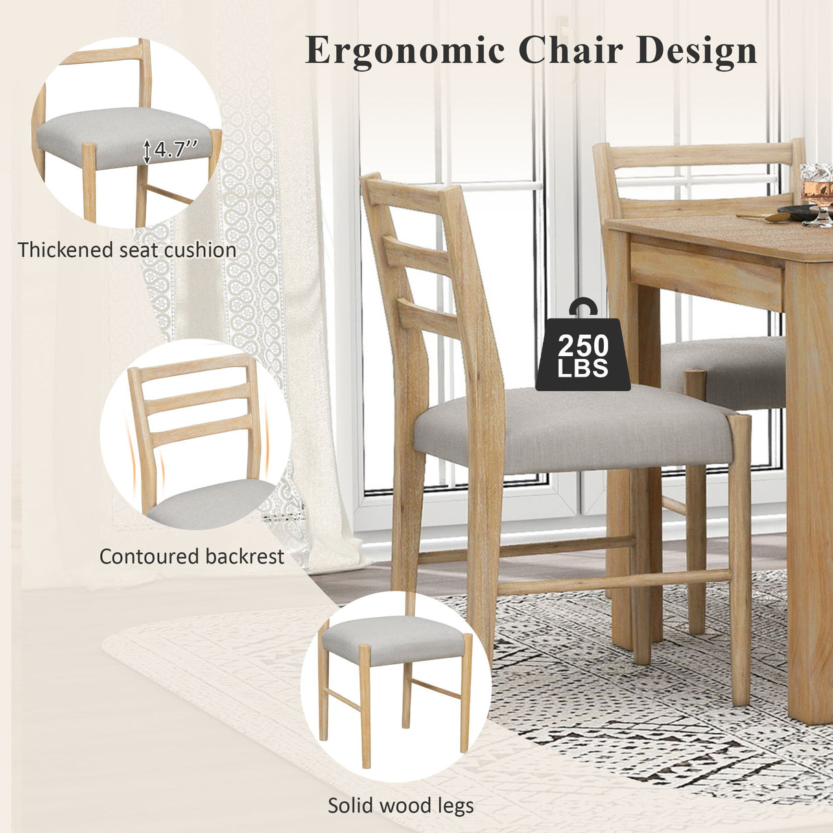 7 Piece Dining Set With Extendable Table, 2 Drawers & 6 Upholstered Chairs