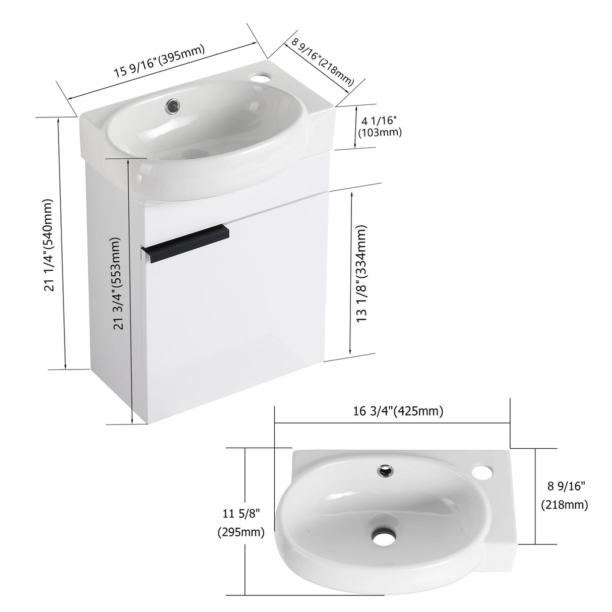 Soft Close Doors Bathroom Vanity With Sink, Compact Wall Mounted Design Basin