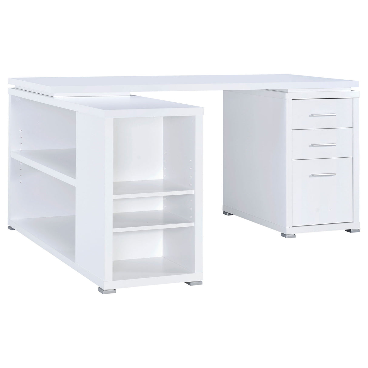 Tona - L-Shape Computer Desk With 3 Drawers And 5 Shelves