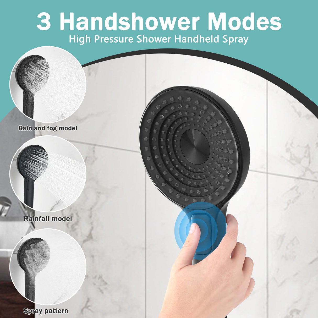 Concealed Shower System 2 Function Set With Control Valve - Matte Black