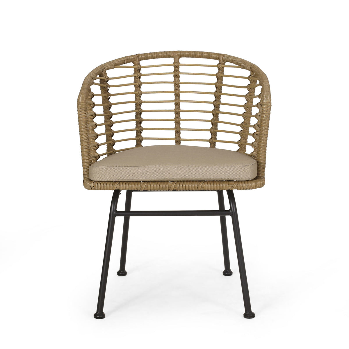Randy - Modern Wicker Chair With Water Resistant Cushions - Brown / Beige