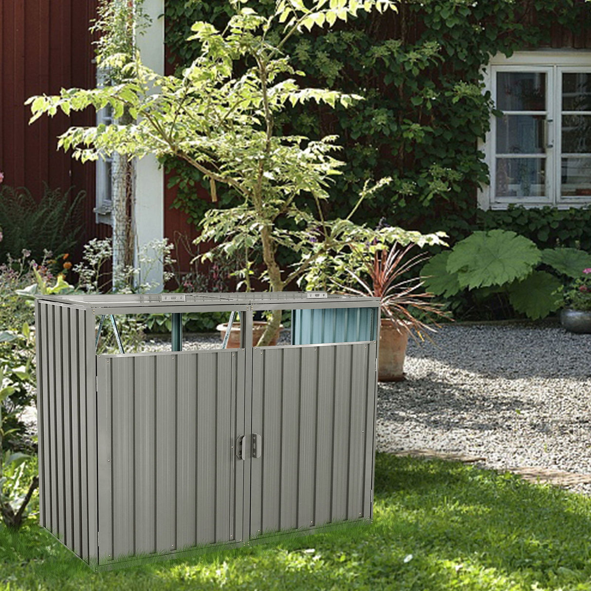 Garbage Bin Shed Outdoor Storage Building Weatherproof Galvanized Steel Housing