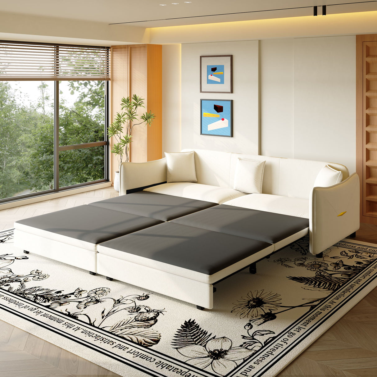 King Pull Out Sofa Bed, 3-In-1 Convertible Bed With 3 Pillows