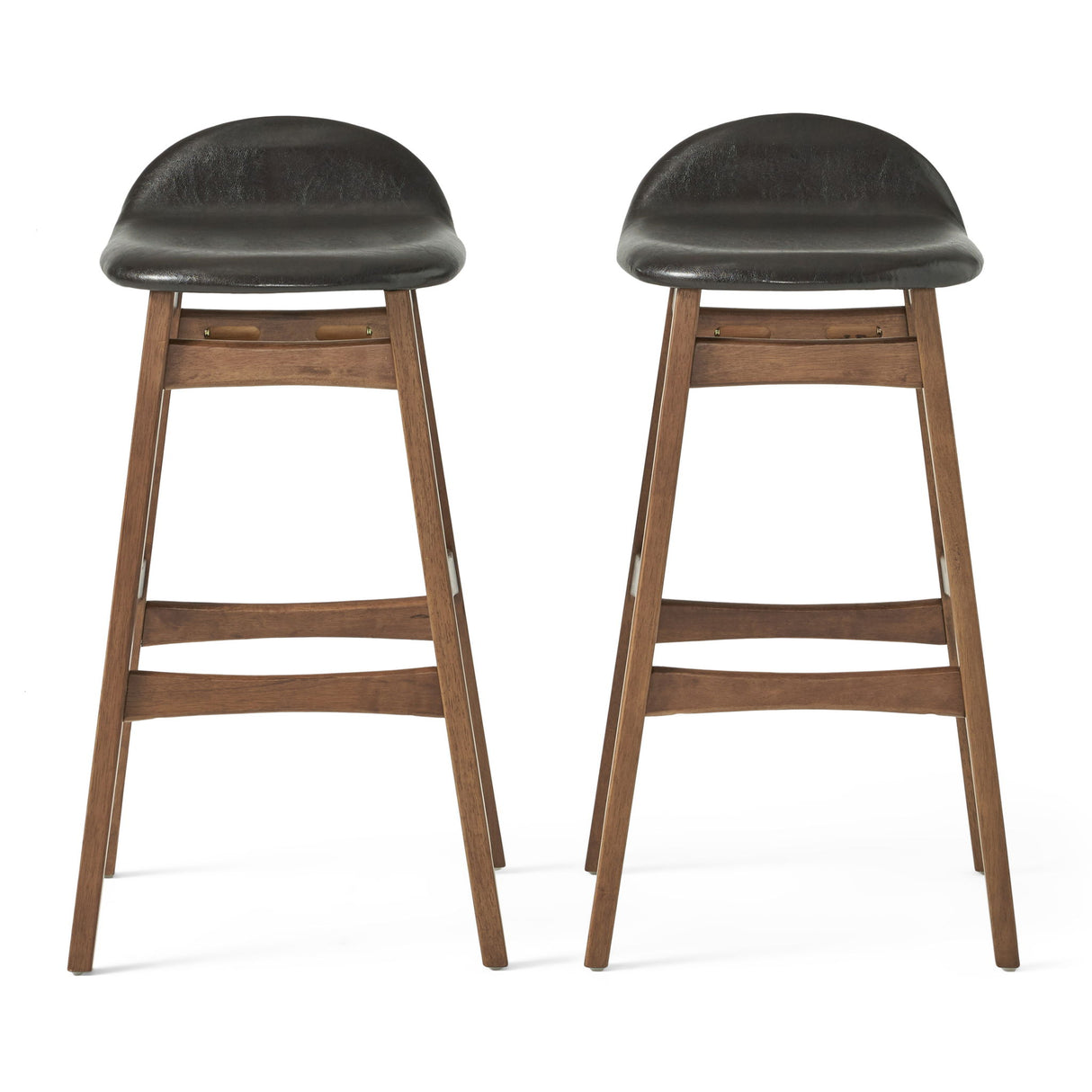 Contemporary Bar Stool With Stylish Seat And Small Backrest - Dark Brown