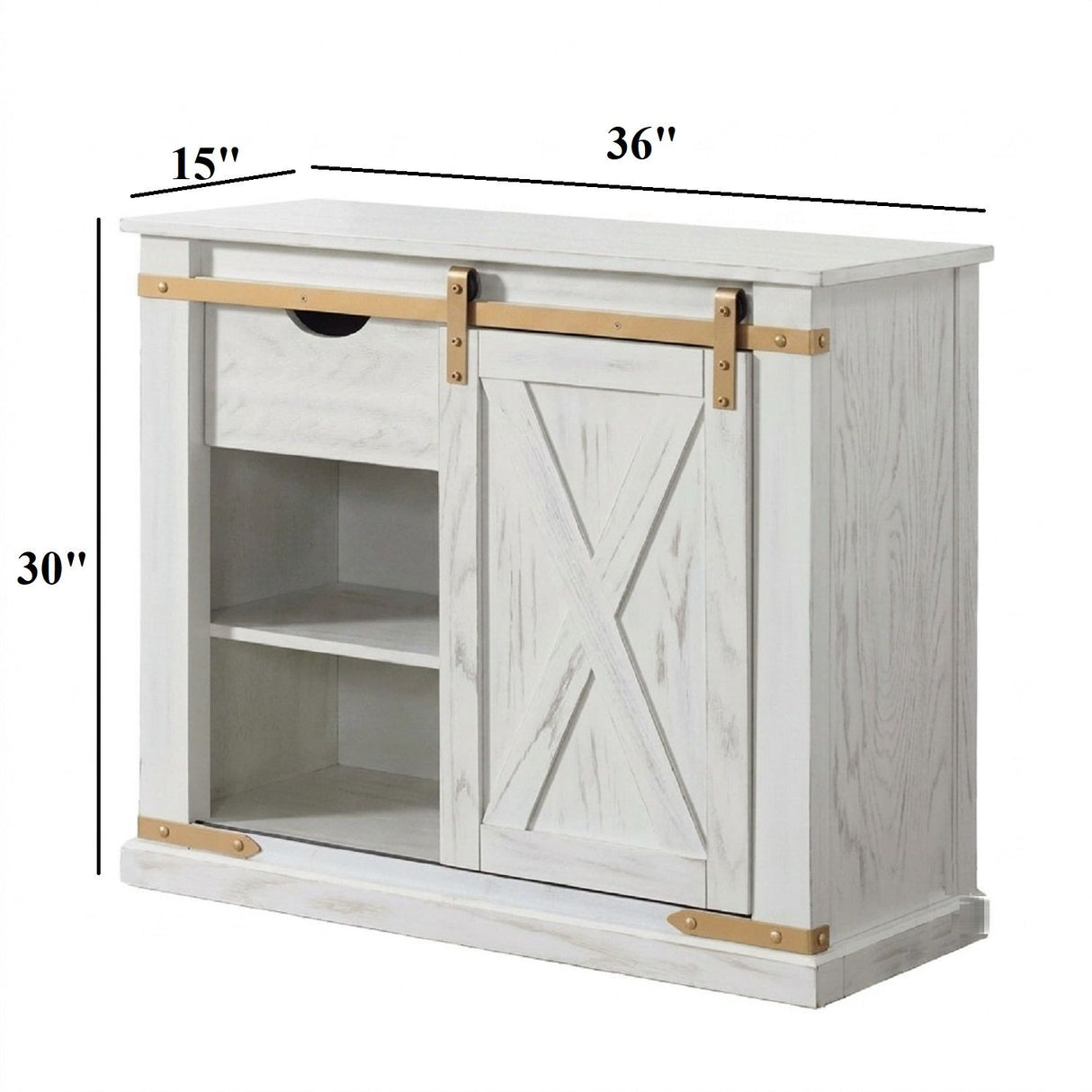 Console Table With Storage Drawer And Open Shelves - Antique White / Gold