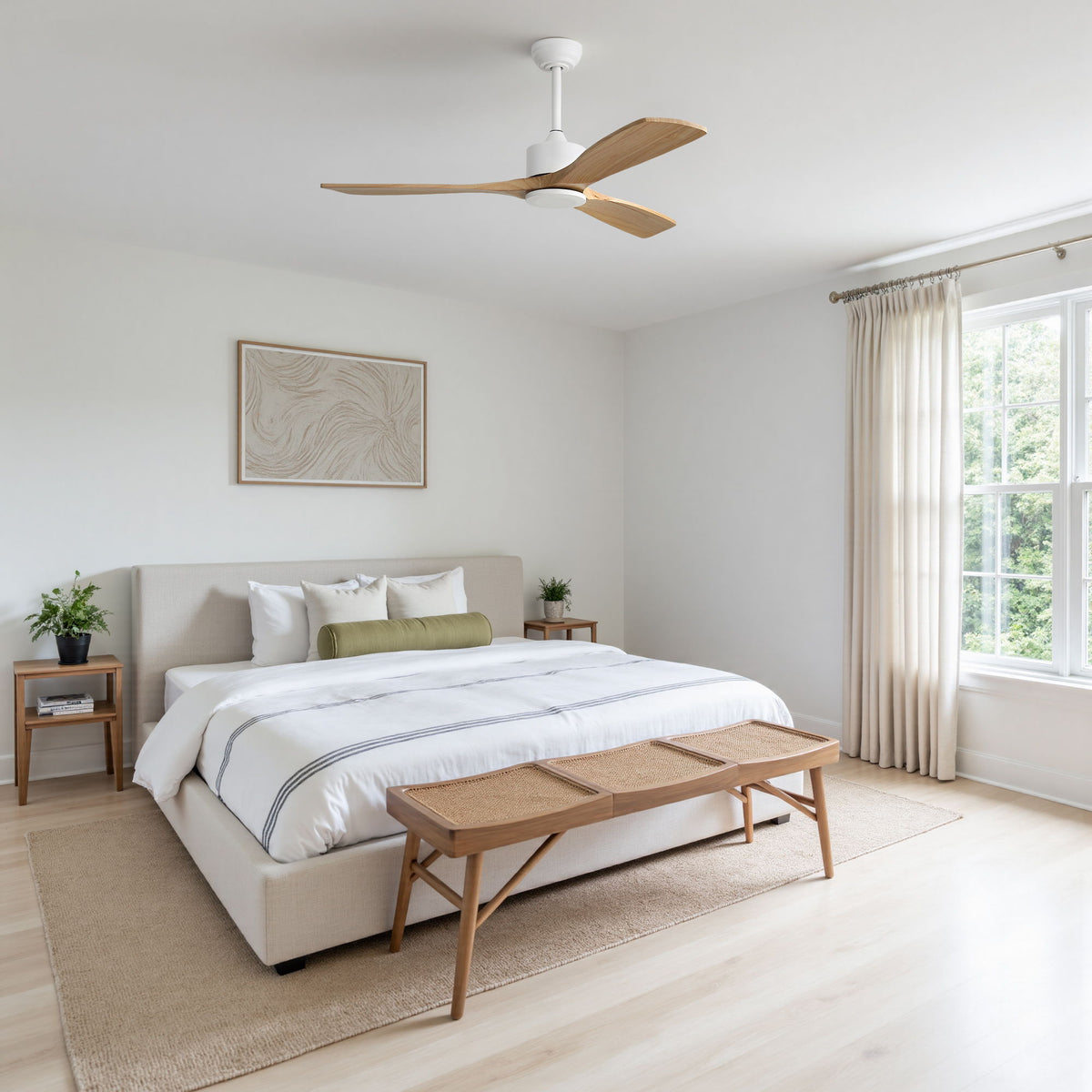 42" Ceiling Fan With No Light, Reversible DC Motor, 2 Downrods (12.5Cm / 25Cm) For Bedroom & Living Room - White