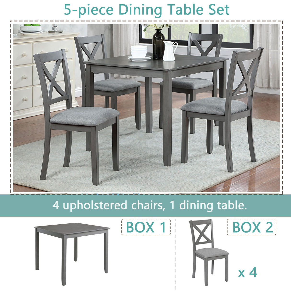 5 Piece Dining Table Set With 4 Chairs For Kitchen - Gray