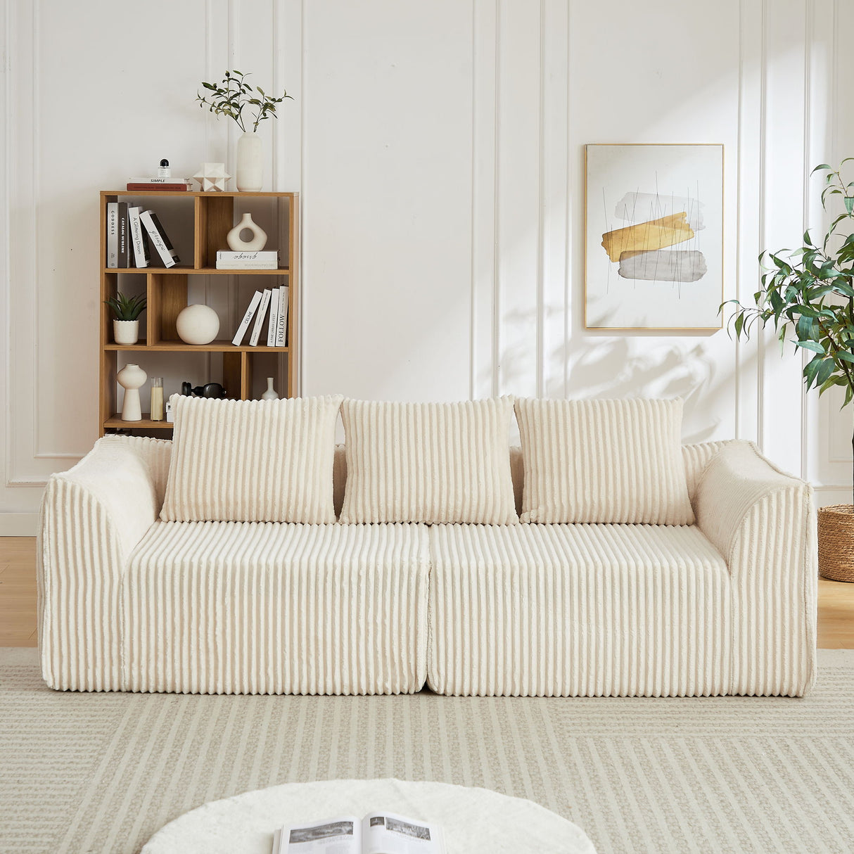 Minimalist 3 Seater Sofa With Curved Lines And Gently Sloped Backrest