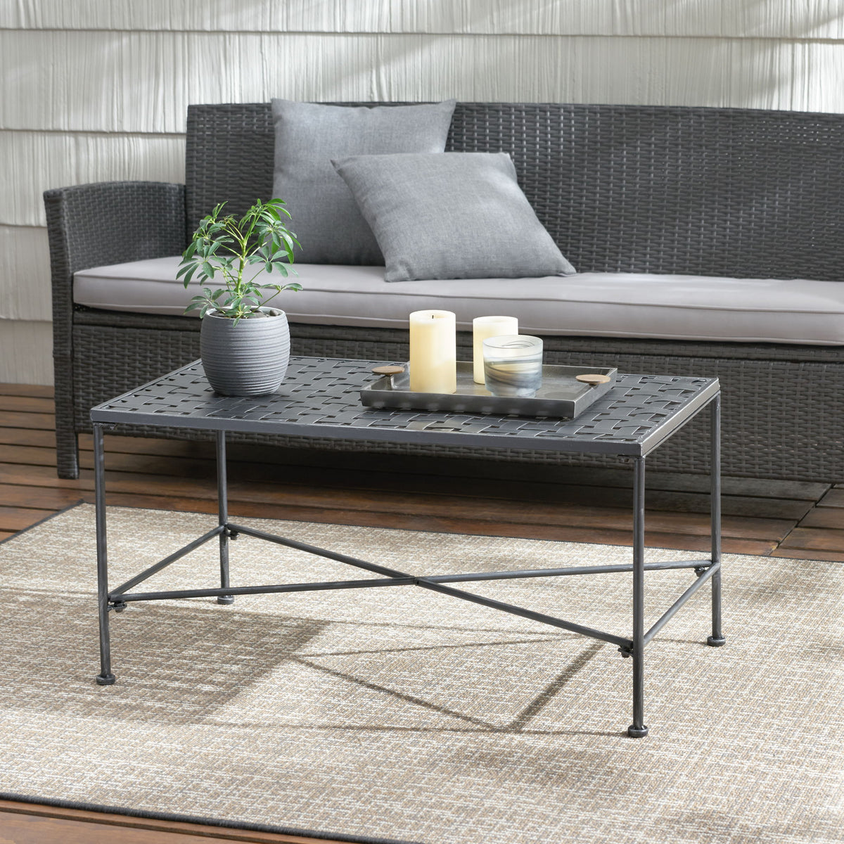 Luna - Outdoor Iron Coffee Table - Black Brush Silver
