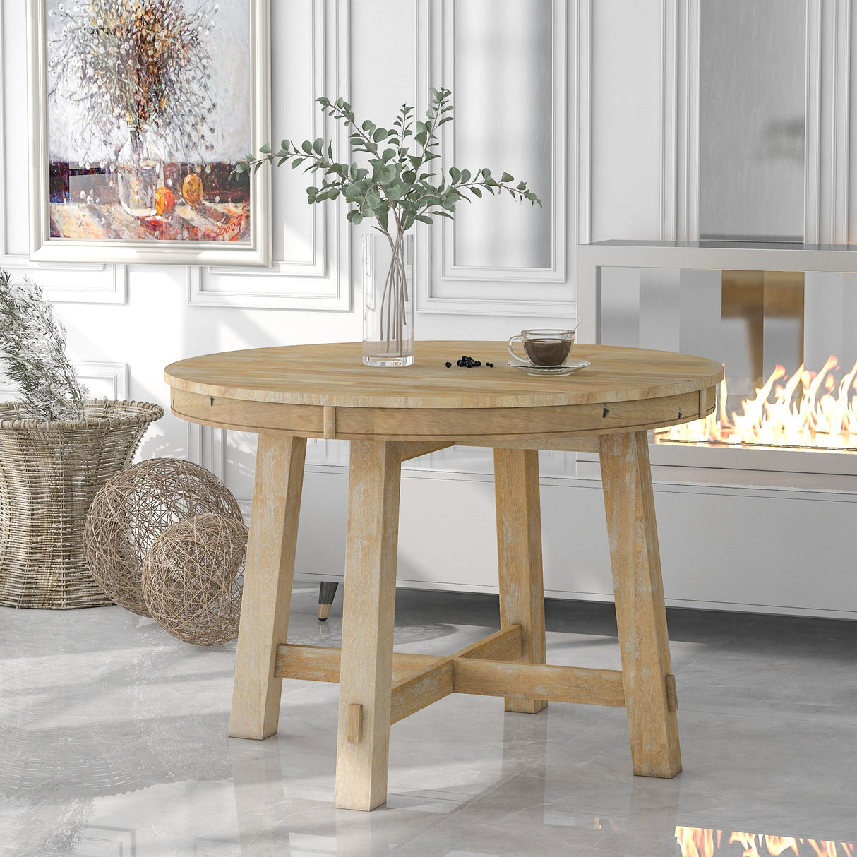 Gia - Round Extendable Dining Table With 16" Leaf Wood