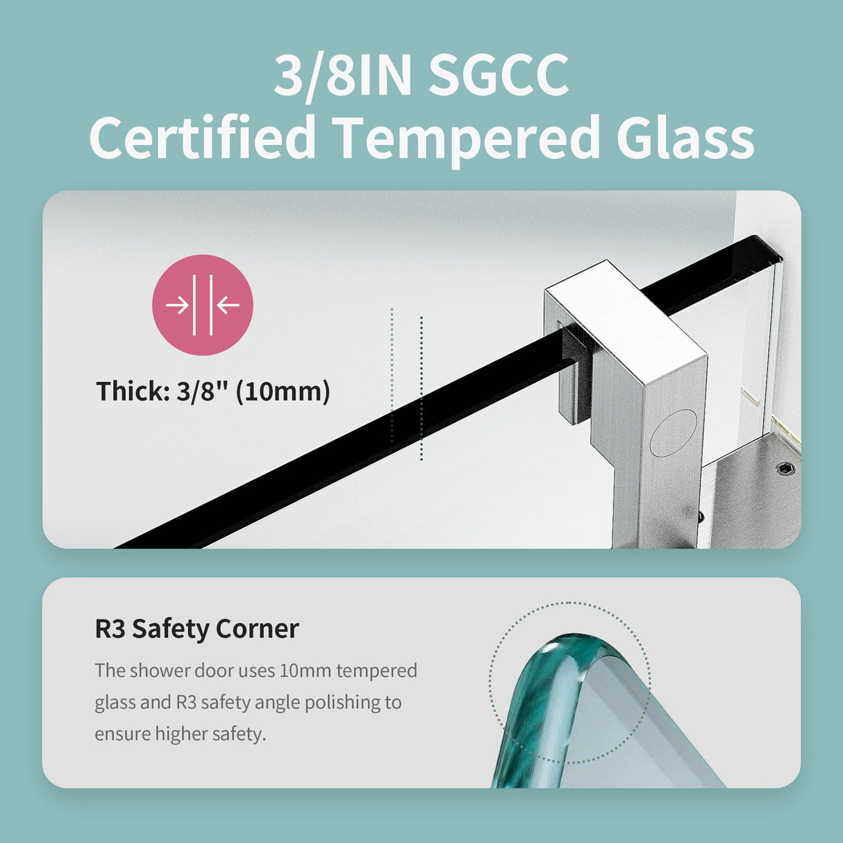 Frameless Sliding Shower Door With Soft- Close, 3 / 8" Tempered Glass