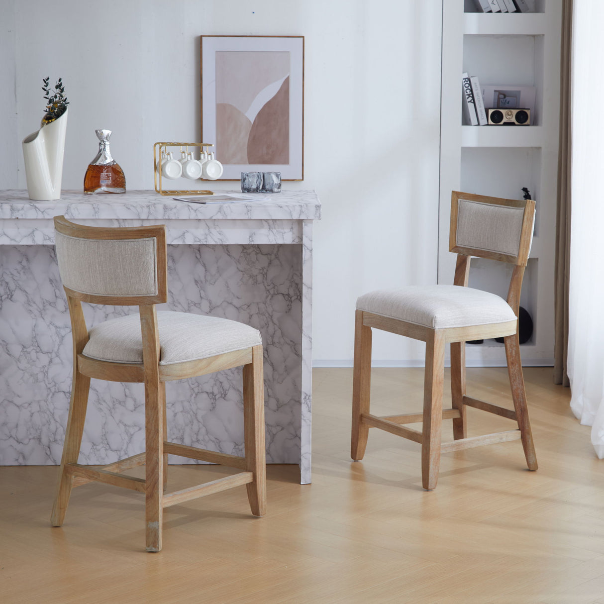 Upholstered Counter Height Bar Stools With Comfy Back (Set of 2)