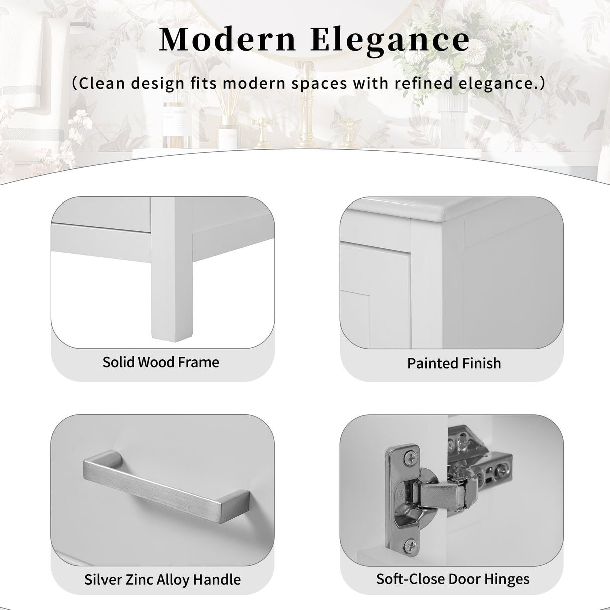 Bathroom Vanity With Integrated Undermount Ceramic Sink, 2 Doors And 1 Drawer, Soft Close Hinges