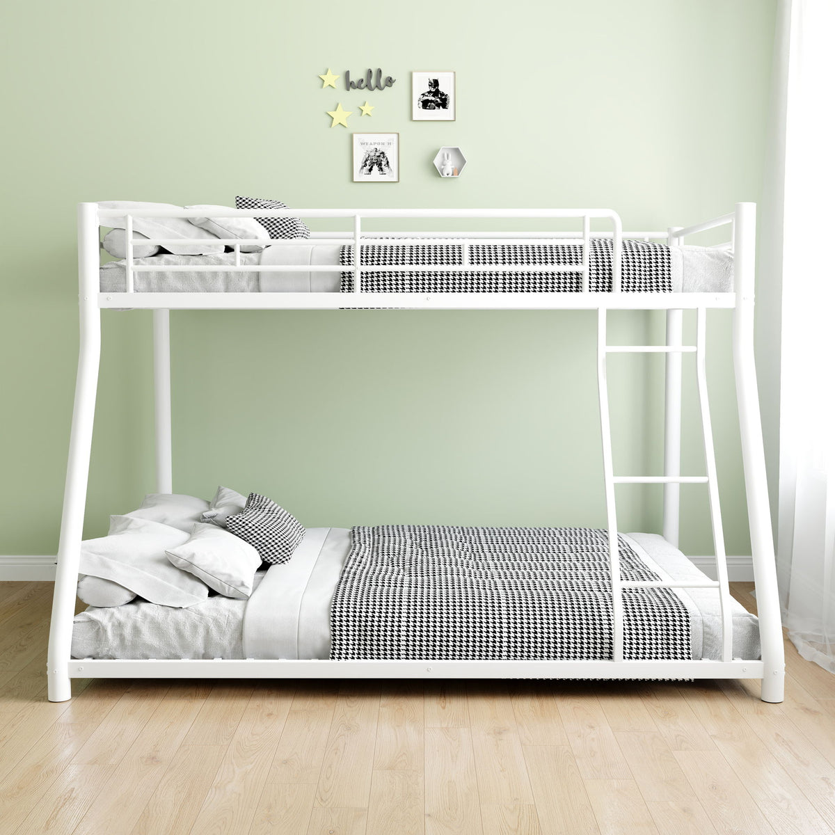 Bunk Bed Frame With Ladder And Guardrail, Heavy Duty Noise Free Design Metal Construction