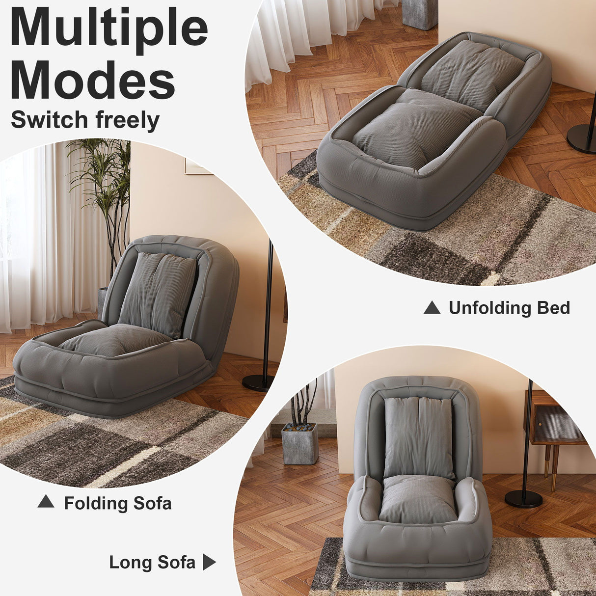 Upholstered Foldable Lazy Sofa Bed For Adults And Pets