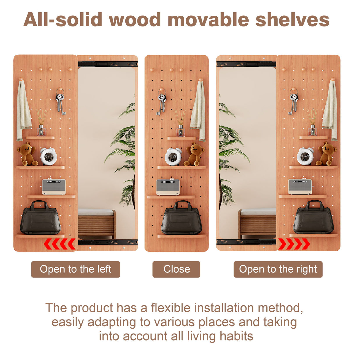 Wall Mounted Full Length Mirror With Shelf And Hook